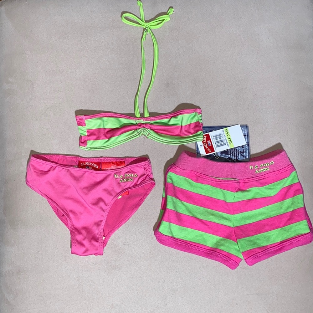 Ralph Lauren US POLO Pink and lime green bikini with shorts size 3/6 months